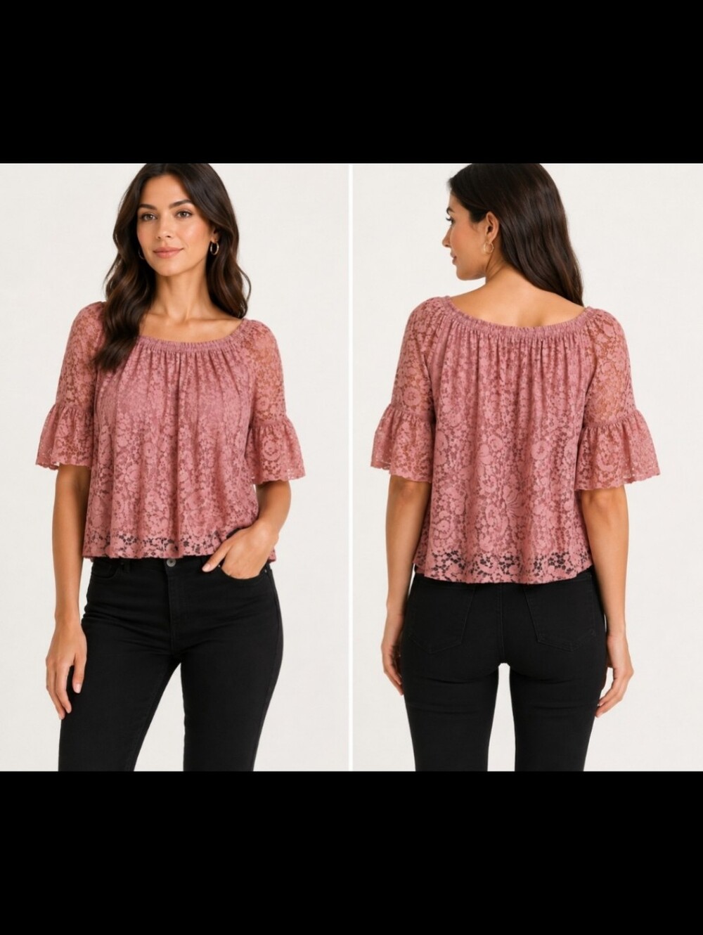 meraki Dusty Rose Lace Off-Shoulder Top
